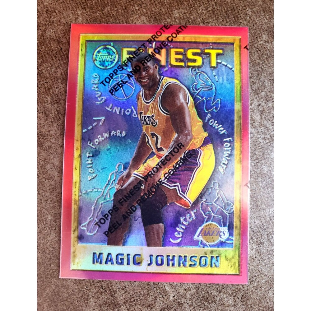 1995-96 Topps FINEST MAGIC JOHNSON REFRACTOR Basketball Card #252 W/Coating Film